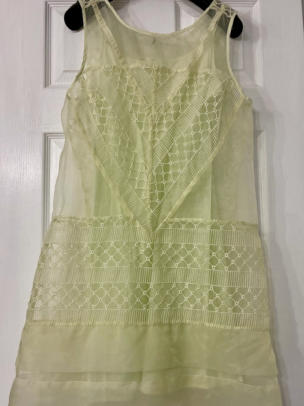 Free People Mint / Light green overlay eyelet / organza lace dress size M.